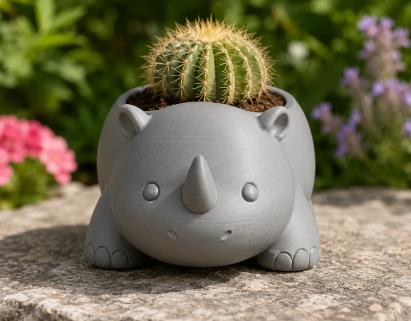 MACETERO DECORATIVO HOGAR- RINOCERONTE 8 CM GRIS - 4