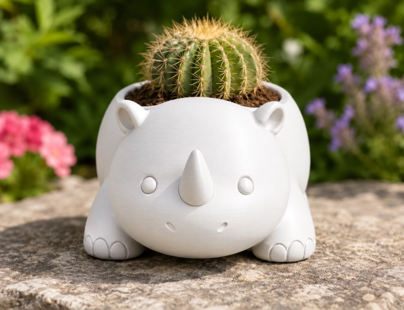 MACETERO DECORATIVO HOGAR- RINOCERONTE 8 CM BLANCO - 1