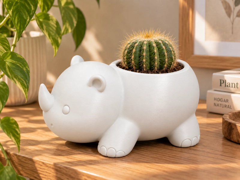 MACETERO DECORATIVO HOGAR- RINOCERONTE 8 CM BLANCO - 3