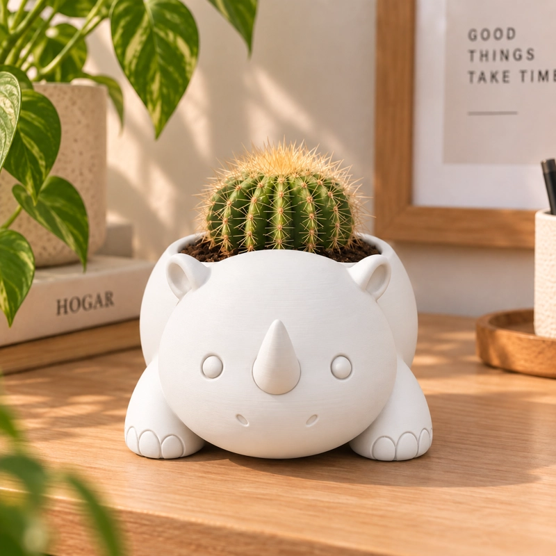 MACETERO DECORATIVO HOGAR- RINOCERONTE 8 CM BLANCO - 4