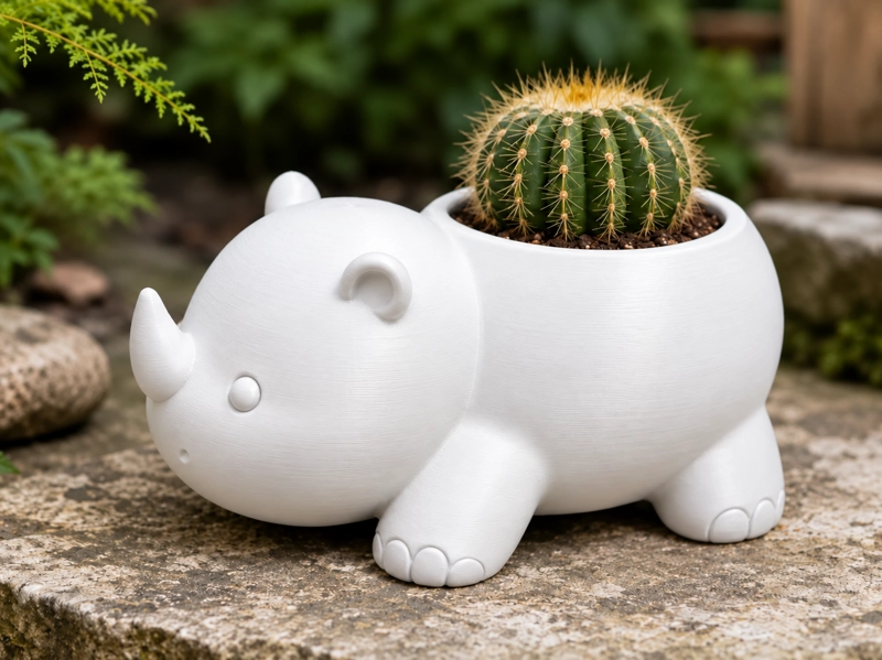 MACETERO DECORATIVO HOGAR- RINOCERONTE 8 CM BLANCO - 5