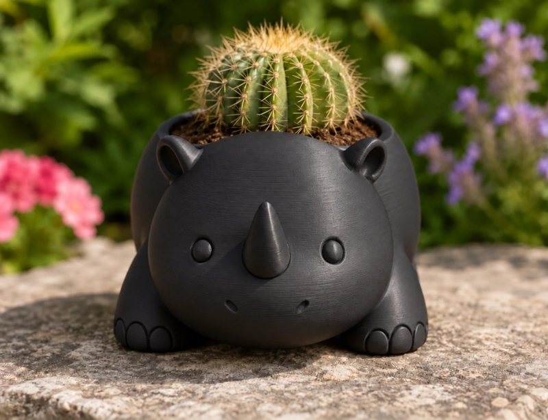 MACETERO DECORATIVO HOGAR- RINOCERONTE 8 CM NEGRO - 1