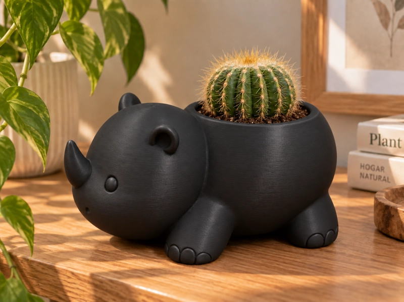 MACETERO DECORATIVO HOGAR- RINOCERONTE 8 CM NEGRO - 3