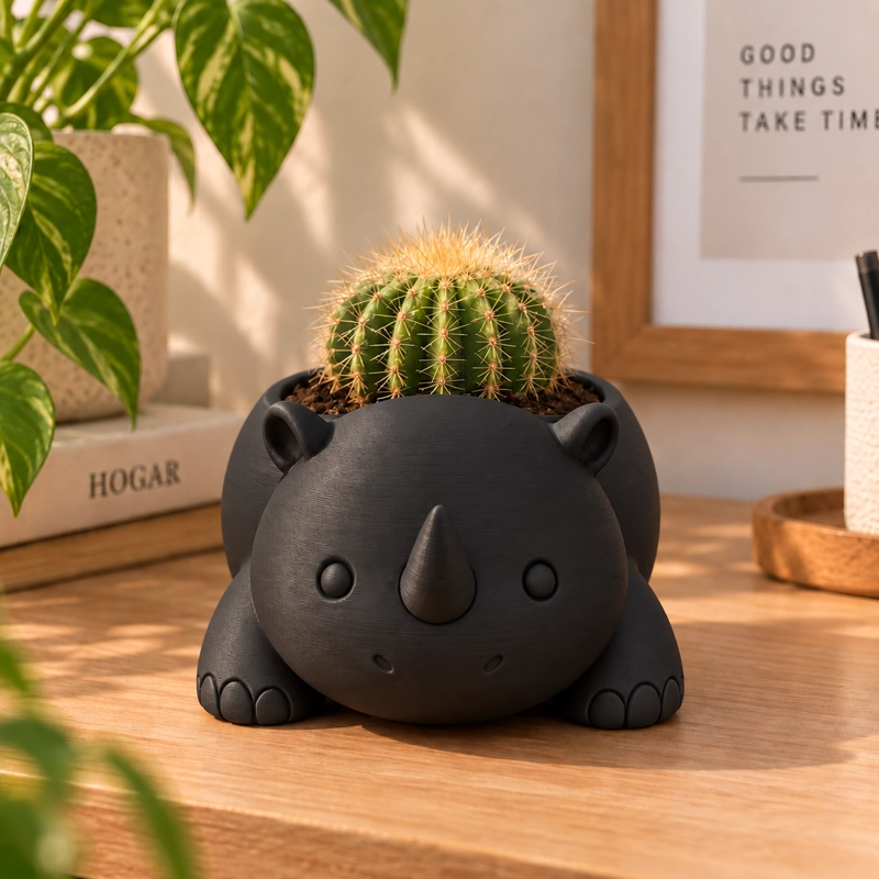 MACETERO DECORATIVO HOGAR- RINOCERONTE 8 CM NEGRO - 4