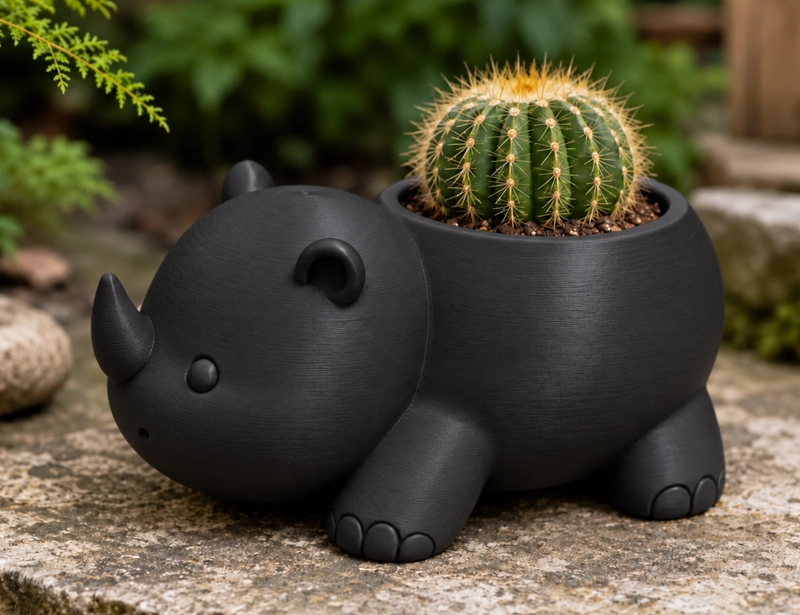 MACETERO DECORATIVO HOGAR- RINOCERONTE 8 CM NEGRO - 5