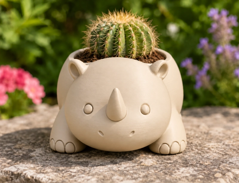 MACETERO DECORATIVO HOGAR- RINOCERONTE 8 CM BEIGE - 1
