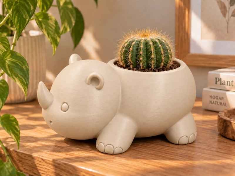 MACETERO DECORATIVO HOGAR- RINOCERONTE 8 CM BEIGE - 3