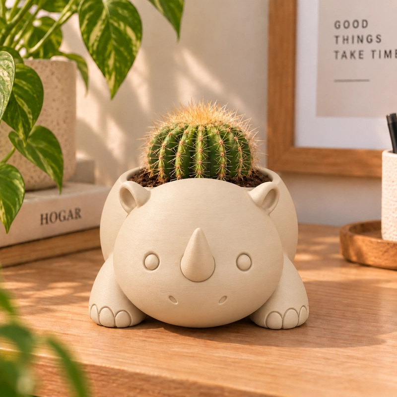 MACETERO DECORATIVO HOGAR- RINOCERONTE 8 CM BEIGE - 4
