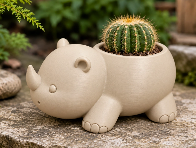 MACETERO DECORATIVO HOGAR- RINOCERONTE 8 CM BEIGE - 5