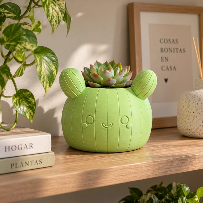 MACETERO DECORATIVO HOGAR- FORMA CACTUS 12 CM VERDE - 1