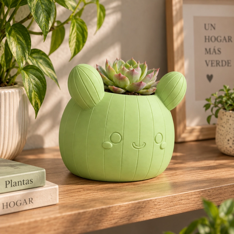 MACETERO DECORATIVO HOGAR- FORMA CACTUS 12 CM VERDE - 3