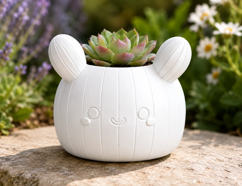 MACETERO DECORATIVO HOGAR- FORMA CACTUS 12 CM BLANCO - 1