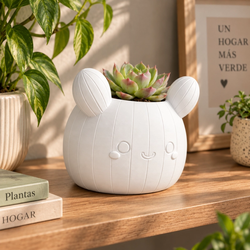 MACETERO DECORATIVO HOGAR- FORMA CACTUS 12 CM BLANCO - 4