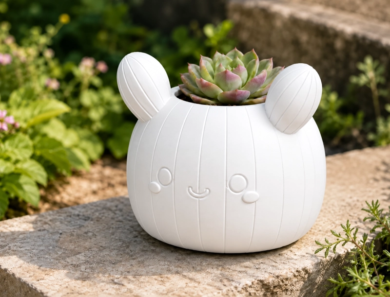 MACETERO DECORATIVO HOGAR- FORMA CACTUS 12 CM BLANCO - 5