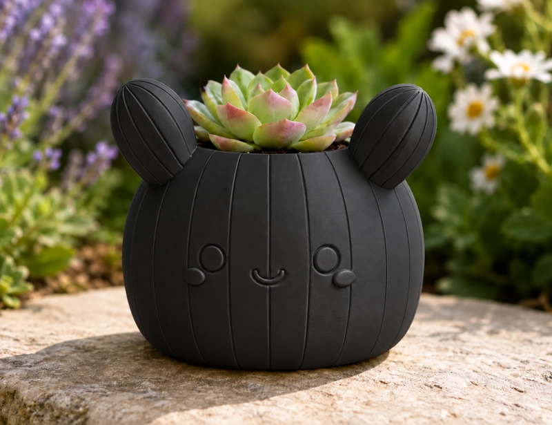 MACETERO DECORATIVO HOGAR- FORMA CACTUS 12 CM NEGRO - 1