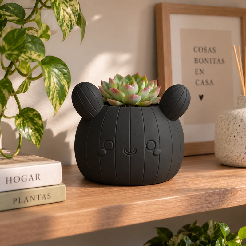 MACETERO DECORATIVO HOGAR- FORMA CACTUS 12 CM NEGRO - 4
