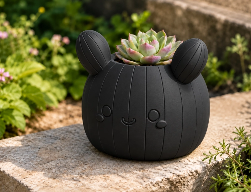 MACETERO DECORATIVO HOGAR- FORMA CACTUS 12 CM NEGRO - 5