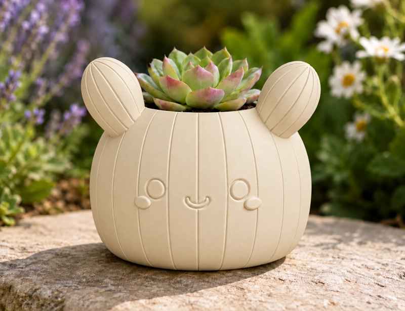 MACETERO DECORATIVO HOGAR- FORMA CACTUS 12 CM BEIGE - 1
