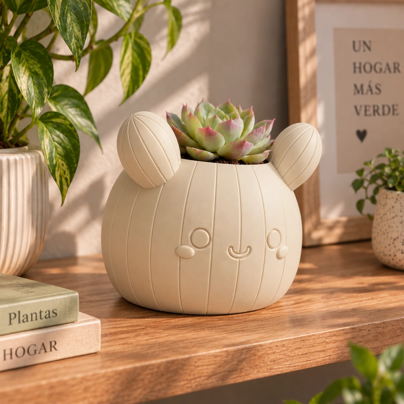 MACETERO DECORATIVO HOGAR- FORMA CACTUS 12 CM BEIGE - 3