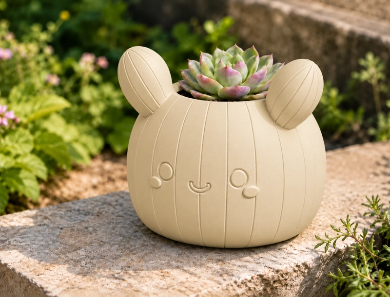 MACETERO DECORATIVO HOGAR- FORMA CACTUS 12 CM BEIGE - 5