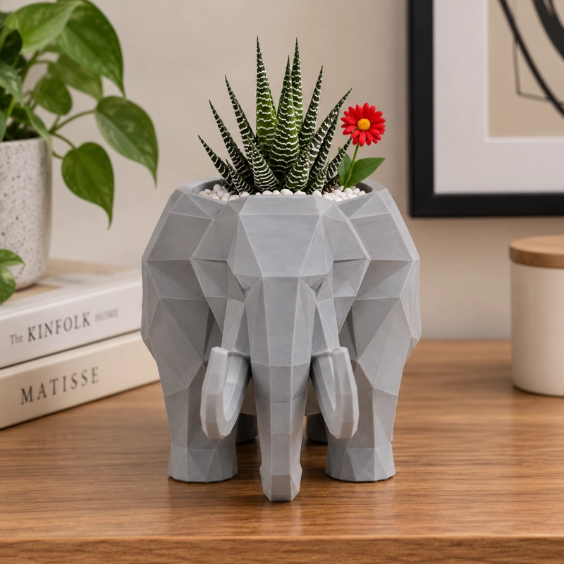 MACETERO DECORATIVO HOGAR- FORMA MAMUT 15 CM GRIS - 3