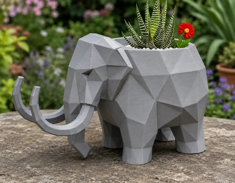 MACETERO DECORATIVO HOGAR- FORMA MAMUT 15 CM GRIS - 4