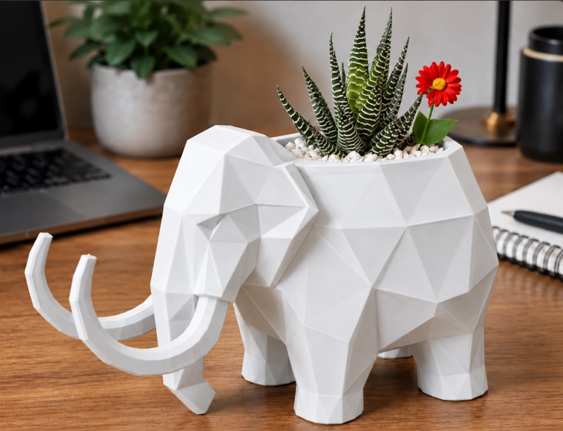 MACETERO DECORATIVO HOGAR- FORMA MAMUT 15 CM BLANCO - 1