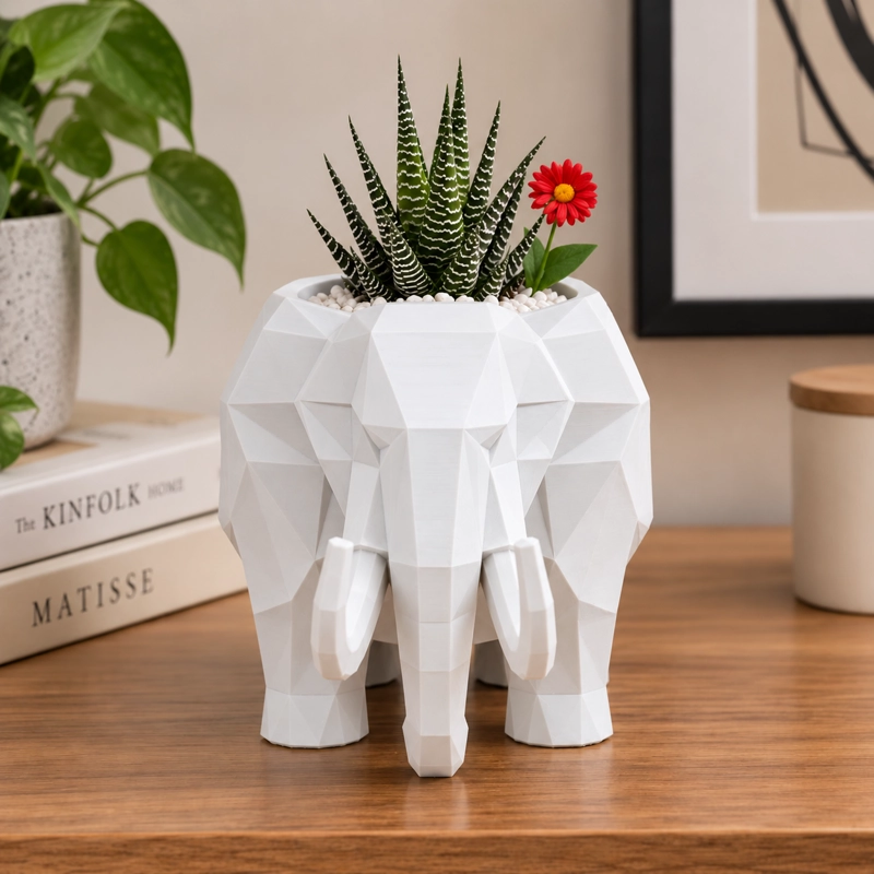 MACETERO DECORATIVO HOGAR- FORMA MAMUT 15 CM BLANCO - 4