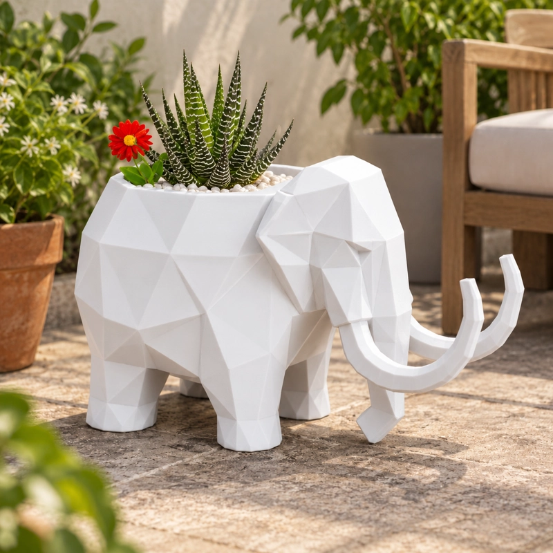 MACETERO DECORATIVO HOGAR- FORMA MAMUT 15 CM BLANCO - 5