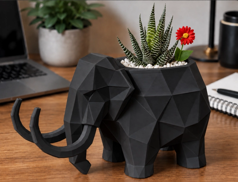 MACETERO DECORATIVO HOGAR- FORMA MAMUT 15 CM NEGRO - 1