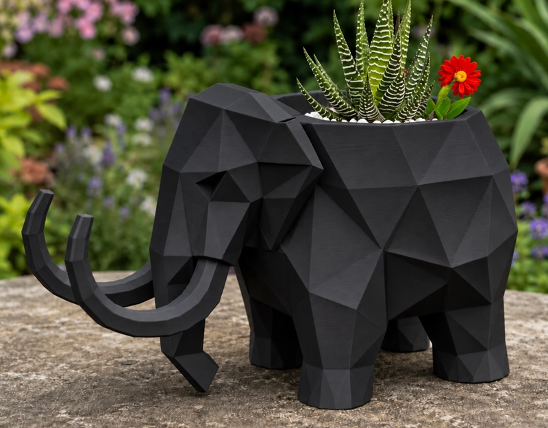 MACETERO DECORATIVO HOGAR- FORMA MAMUT 15 CM NEGRO - 3