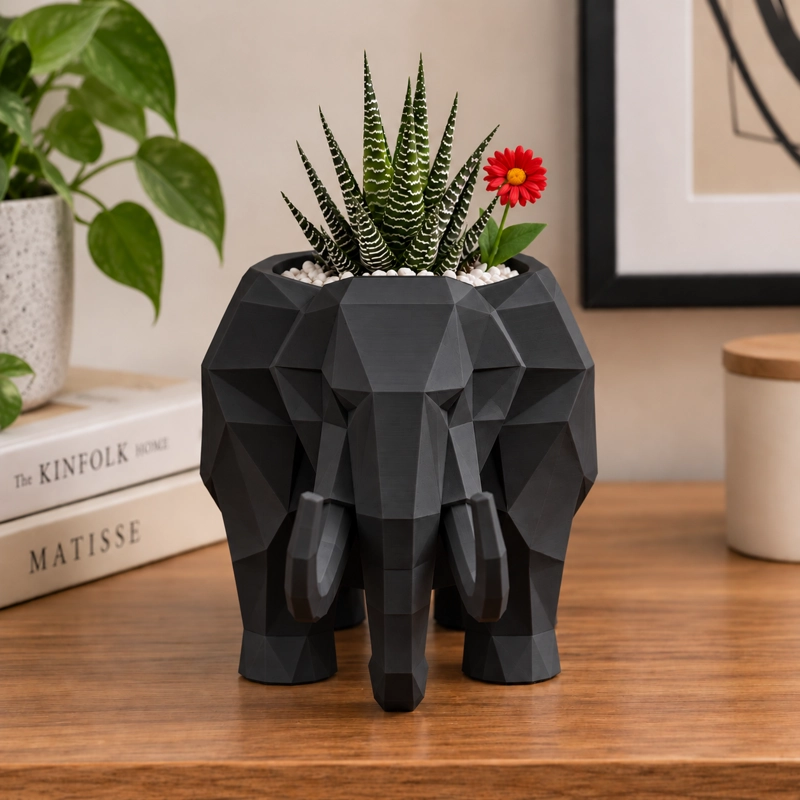 MACETERO DECORATIVO HOGAR- FORMA MAMUT 15 CM NEGRO - 4