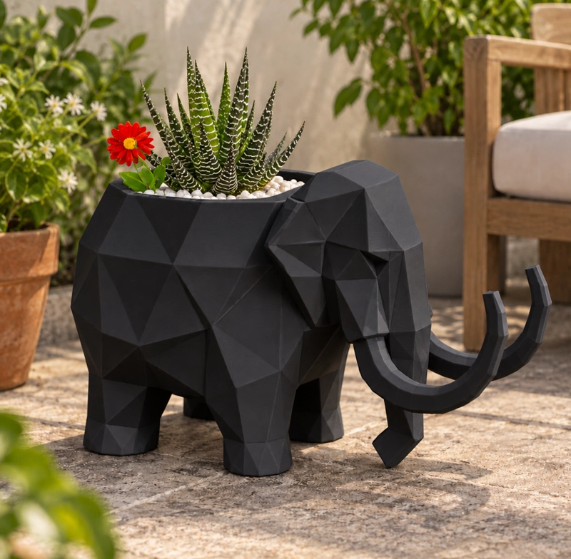 MACETERO DECORATIVO HOGAR- FORMA MAMUT 15 CM NEGRO - 5