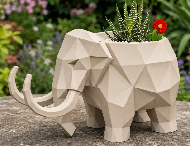 MACETERO DECORATIVO HOGAR- FORMA MAMUT 15 CM BEIGE - 1