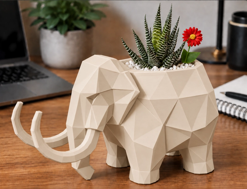 MACETERO DECORATIVO HOGAR- FORMA MAMUT 15 CM BEIGE - 3