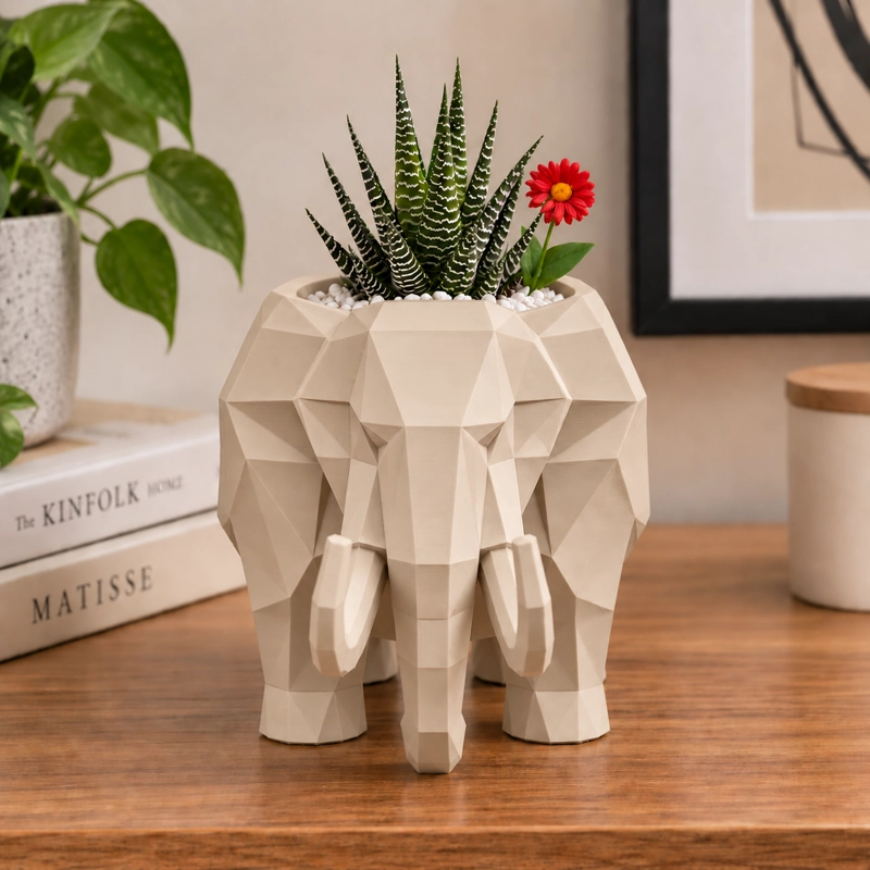 MACETERO DECORATIVO HOGAR- FORMA MAMUT 15 CM BEIGE - 4
