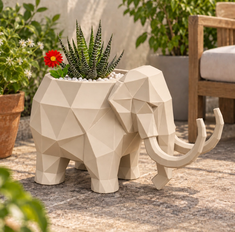 MACETERO DECORATIVO HOGAR- FORMA MAMUT 15 CM BEIGE - 5