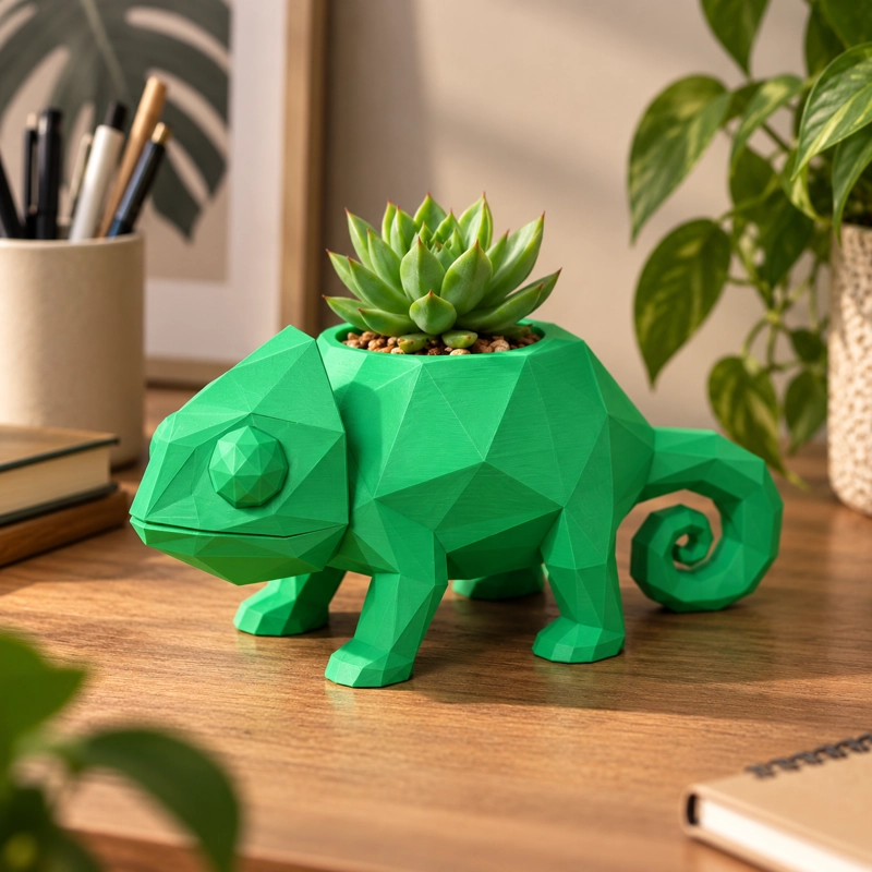 MACETERO DECORATIVO HOGAR- CAMALEON 14 CM VERDE - 1