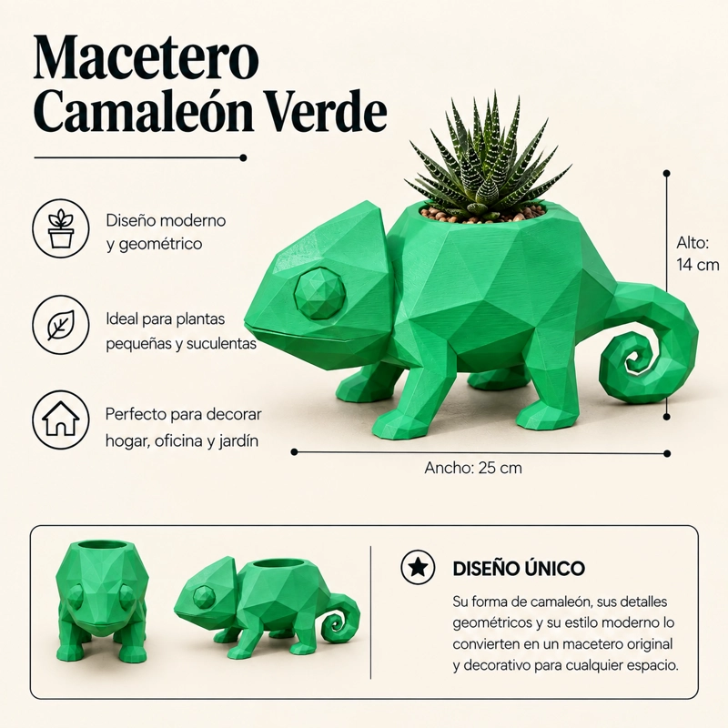 MACETERO DECORATIVO HOGAR- CAMALEON 14 CM VERDE - 2