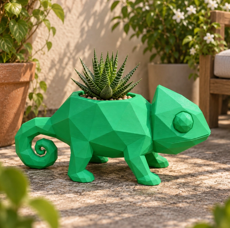 MACETERO DECORATIVO HOGAR- CAMALEON 14 CM VERDE - 3
