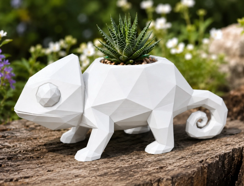 MACETERO DECORATIVO HOGAR- CAMALEON 14 CM BLANCO - 1