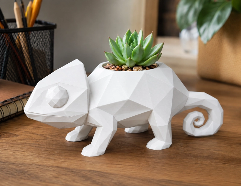 MACETERO DECORATIVO HOGAR- CAMALEON 14 CM BLANCO - 3