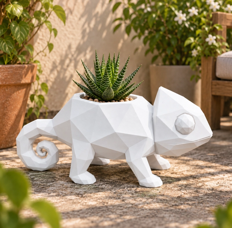 MACETERO DECORATIVO HOGAR- CAMALEON 14 CM BLANCO - 4