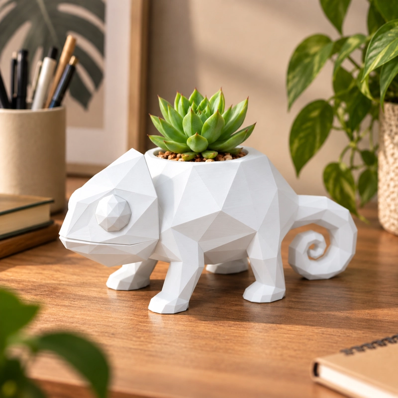 MACETERO DECORATIVO HOGAR- CAMALEON 14 CM BLANCO - 5