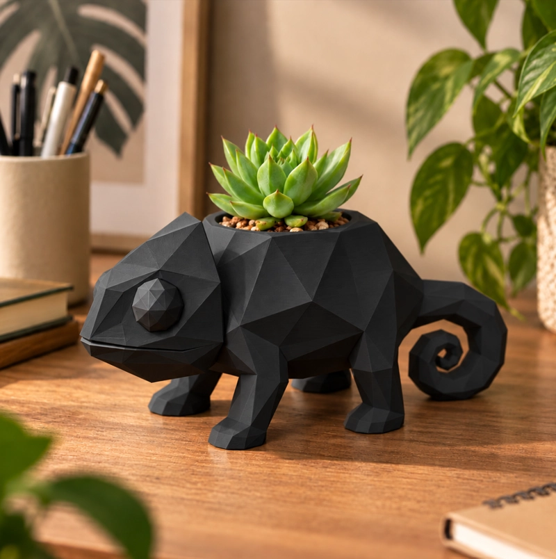 MACETERO DECORATIVO HOGAR- CAMALEON 14 CM NEGRO - 1