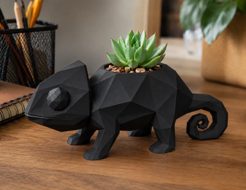 MACETERO DECORATIVO HOGAR- CAMALEON 14 CM NEGRO - 3