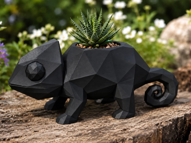 MACETERO DECORATIVO HOGAR- CAMALEON 14 CM NEGRO - 4