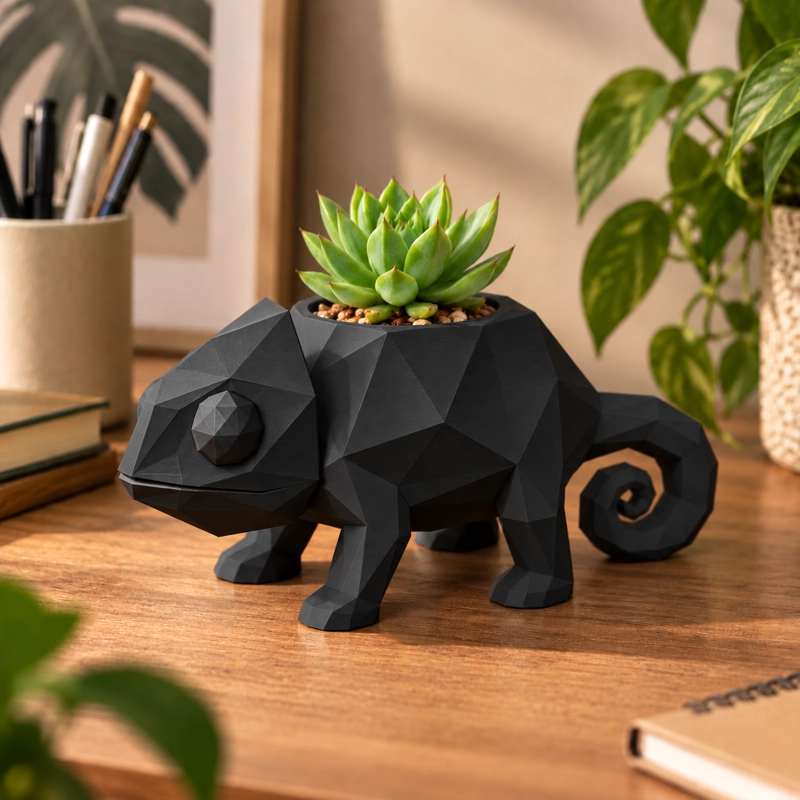 MACETERO DECORATIVO HOGAR- CAMALEON 14 CM NEGRO - 5