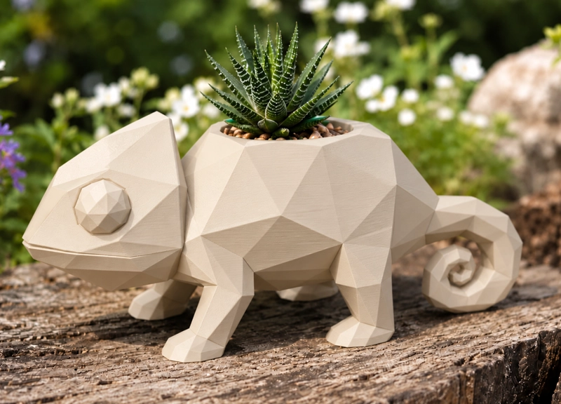 MACETERO DECORATIVO HOGAR- CAMALEON 14 CM BEIGE - 1