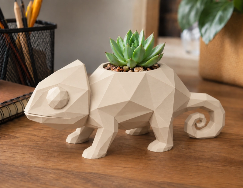MACETERO DECORATIVO HOGAR- CAMALEON 14 CM BEIGE - 3